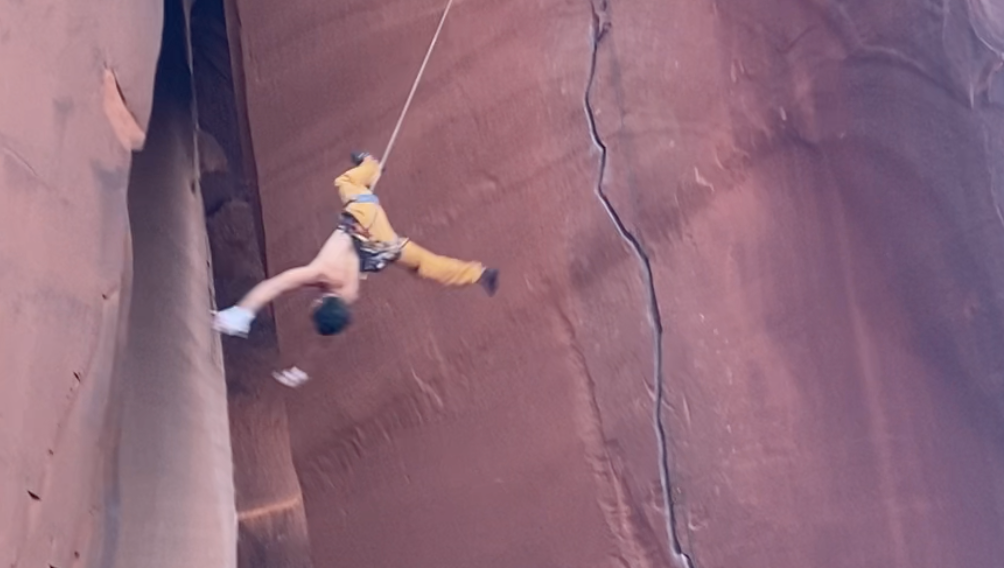 Upside Down Trad Climbing Fall in Indian Creek Climbing