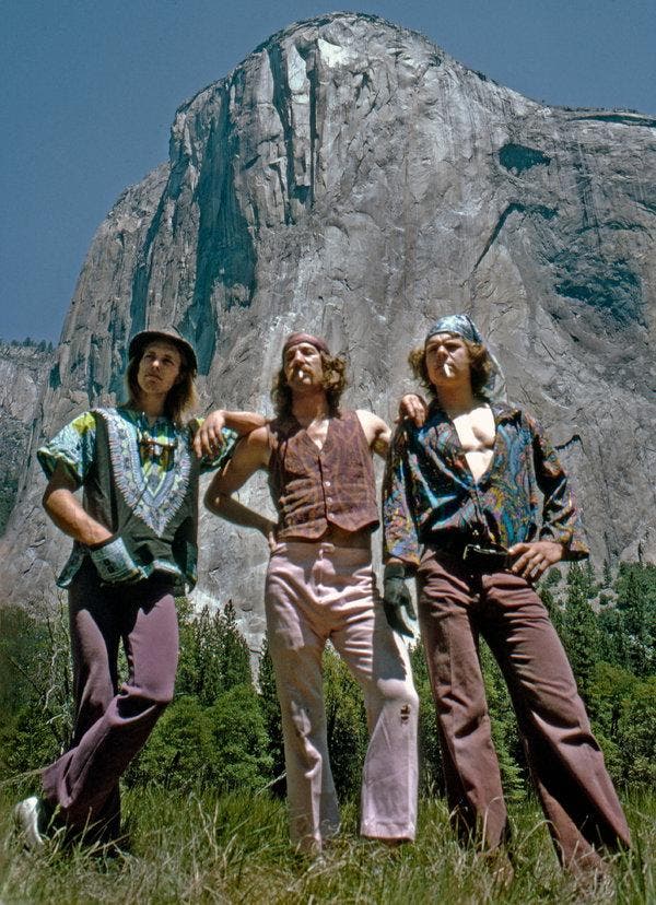 Climbers stand below El Capitan, Yosemite. 