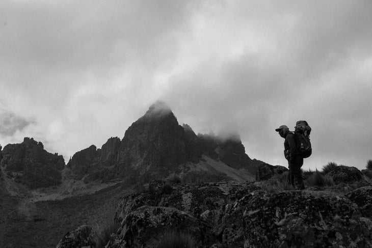 Duncan, one of the old-timer guides on Mt Kenya, just before Shipton's Camp.