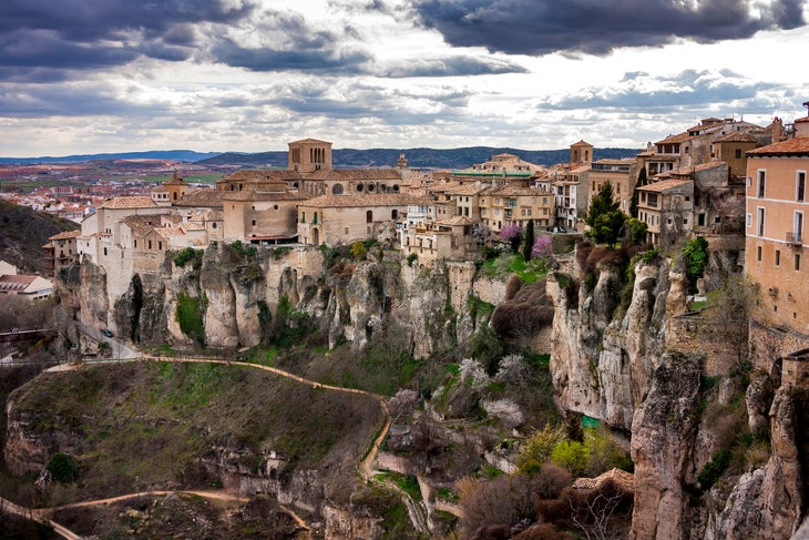 Cuenca, Spain, Panoramic view of Hanging Houses, medieval town situated in the middle of two ravines, UNESCO World Heritage Site