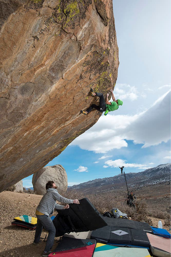 Daniel Woods bouldering on the problem The Processs near Bishop California.
