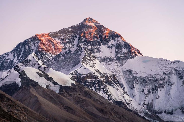 The north side of Mount Everest showing the route tried by George Mallory and Andrew Irvine in 1924.