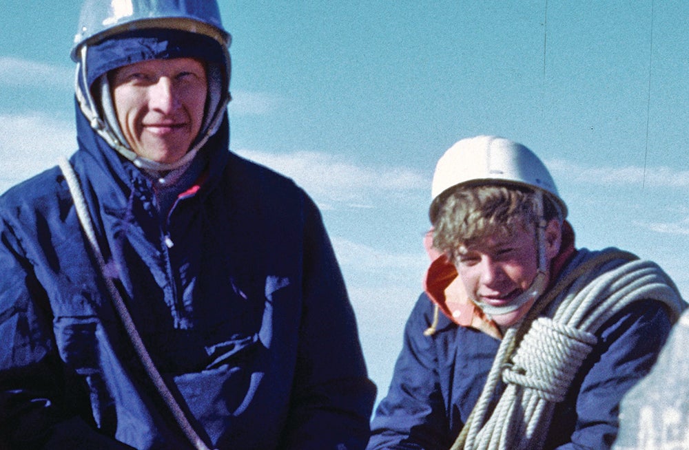 David Markusen and the author (age 15) on the summit of the Grand Teton, Wyoming, during an Exum-guided climb in August 1969.