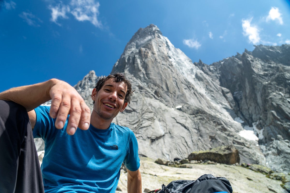Honnold grinning after his solo of the Dru