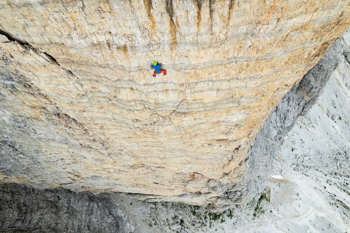 Alex Honnold soloing the Yellow Wall on the Cima Piccola, Dolomites
