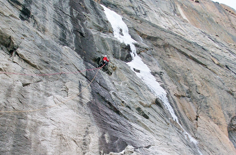 The author on Smear of Fear (WI 5 M6 R) on Longs Peak, Colorado, in 2007, a year before he moved to New Hampshire full-time. 