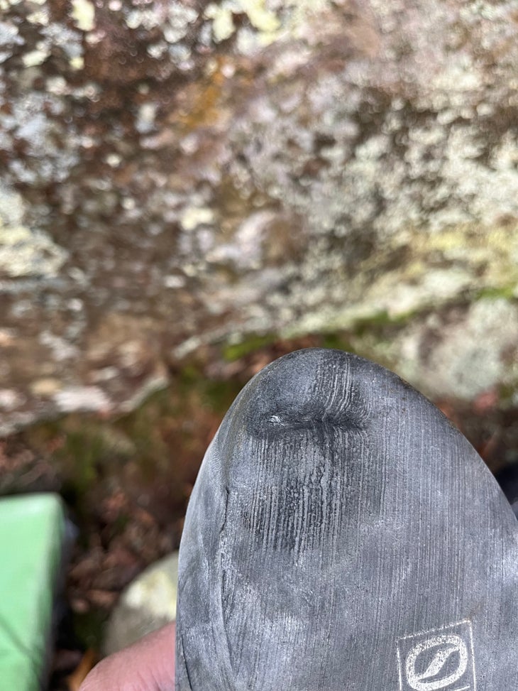A close up image of Scarpa's Origin VS, a beginner rock climbing shoe 