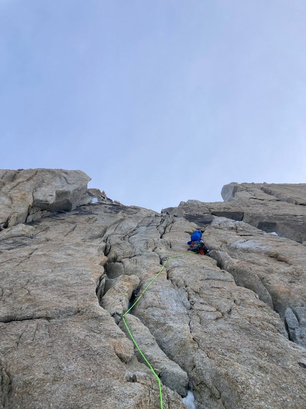 Climber ascends the south face of Denali, Alaska.