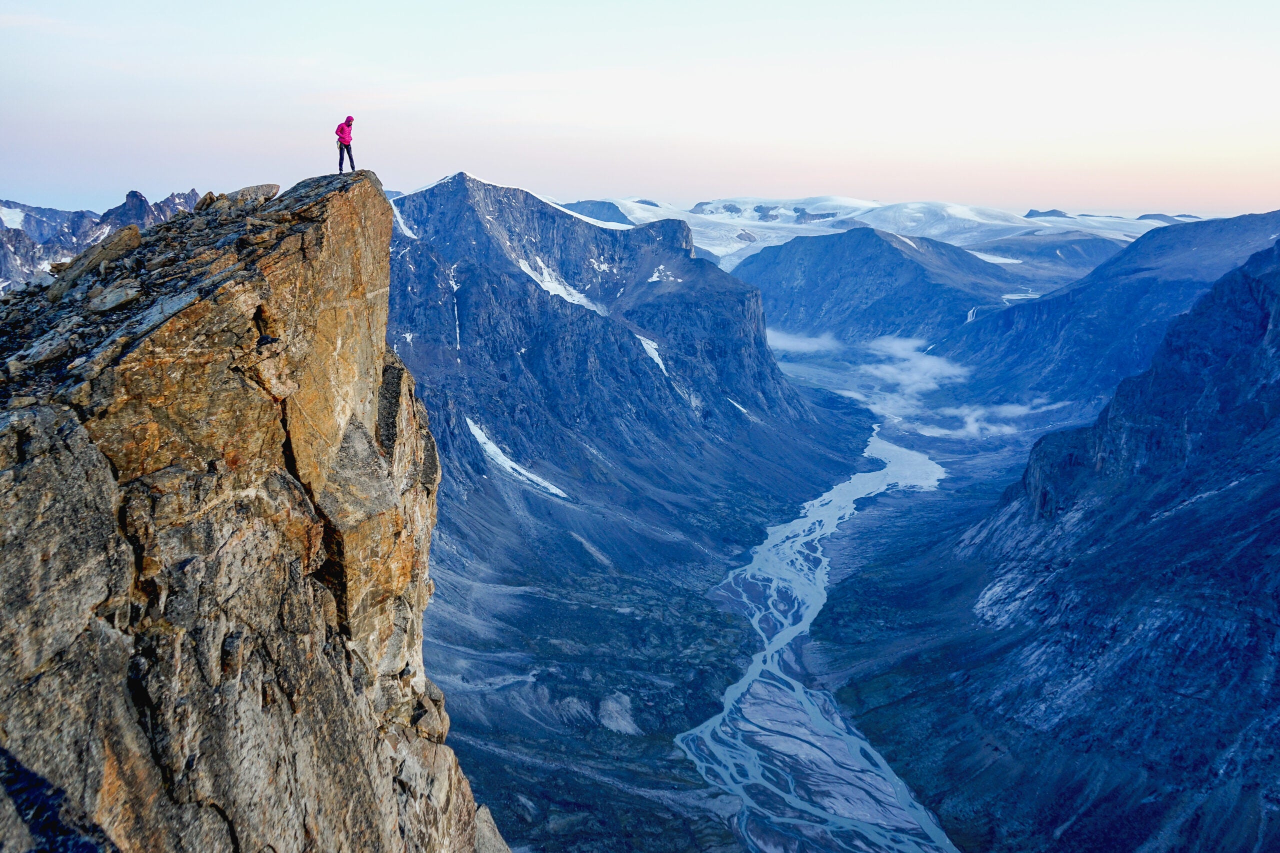 The view of a rocky point overlooking a river valley on Baffin Island