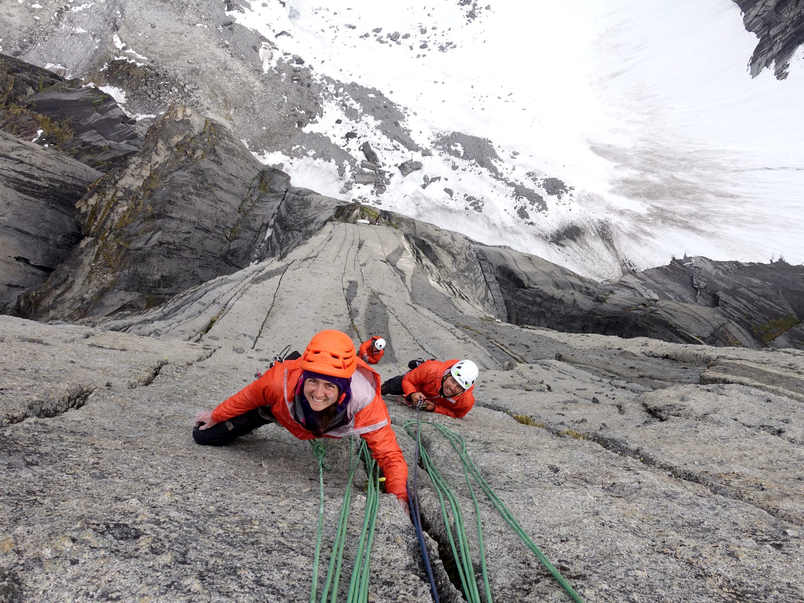 Climber Bronwyn Hodgins looks up while ascending Wyoming's Cirque of the Towers