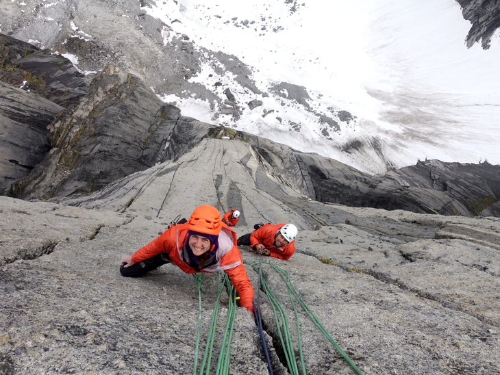 Climber Bronwyn Hodgins looks up while ascending Wyoming's Cirque of the Towers
