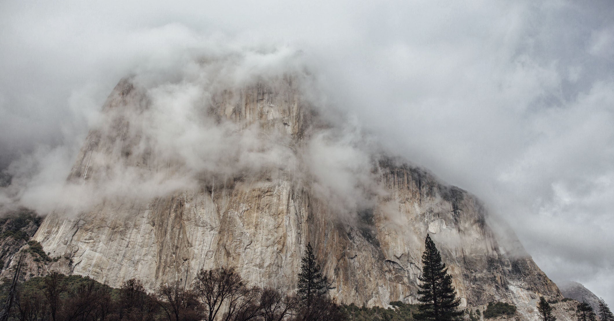 El Capitan veiled in clouds in Yosemite National Park, California