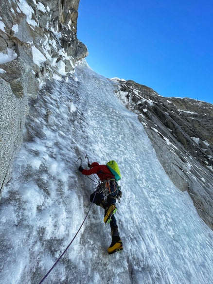 Climbing steep ice in Alaska with the G7 Haul Pack.