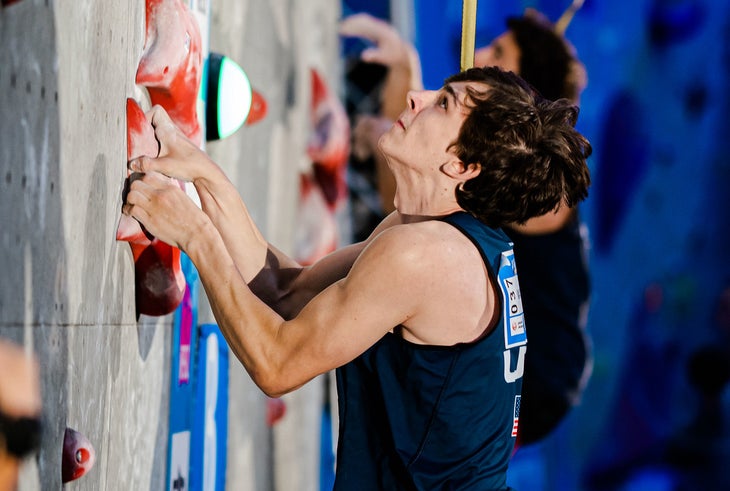 Sam Watson competes in Edinburgh, Scotland, climbing World Cup Speed.