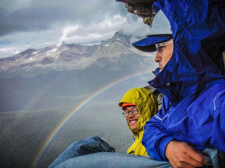 Larry and his friend, Yu-Fan Chang, all smiles while climbing near Lake O’Hara, British Columbia.