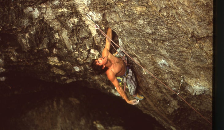 Rock climber on climb at American Fork Canyon, Utah.