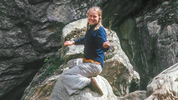 Nanda Devi Unsoeld in 1976, taking a break during the trek toward her namesake mountain (John Roskelley)