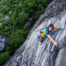 Austin Howell free-soloing a route called Dopey Duck in Linville Gorge, North Carolina