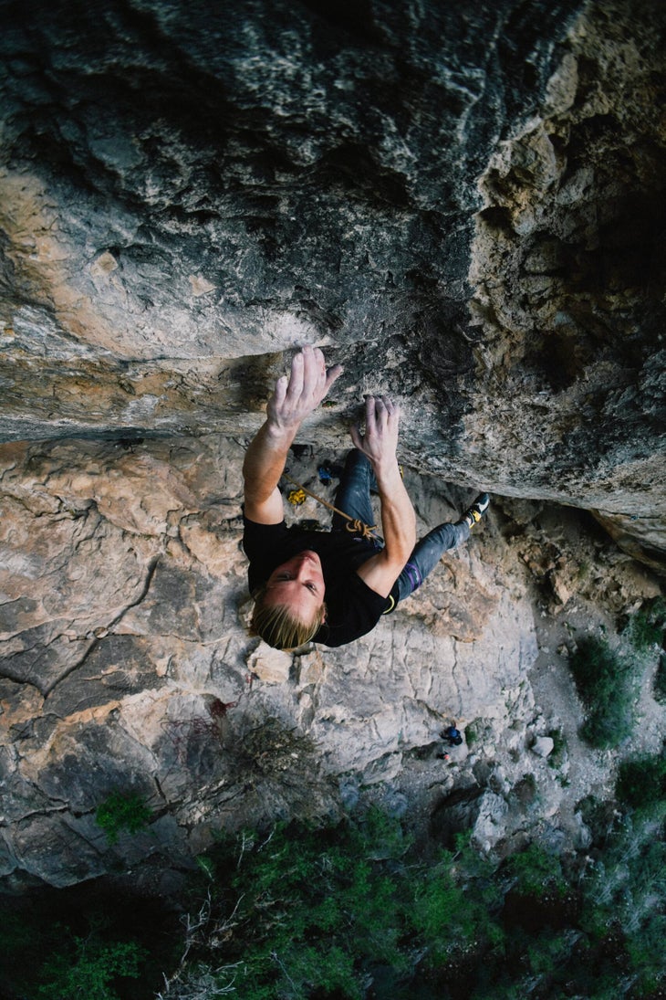 just above the red point crux of the route (on the head wall toward the top of the climb)CREDIT_John Kasaian