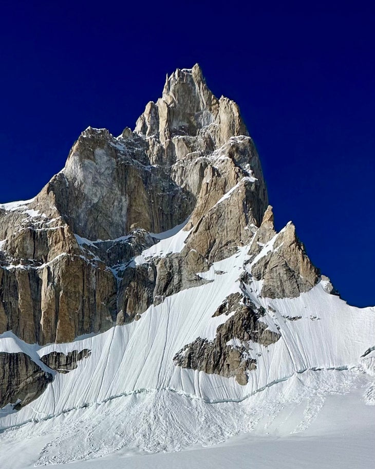 The South Face of Baintha Kabata. Alien Wall climbs roughly the right sky line.