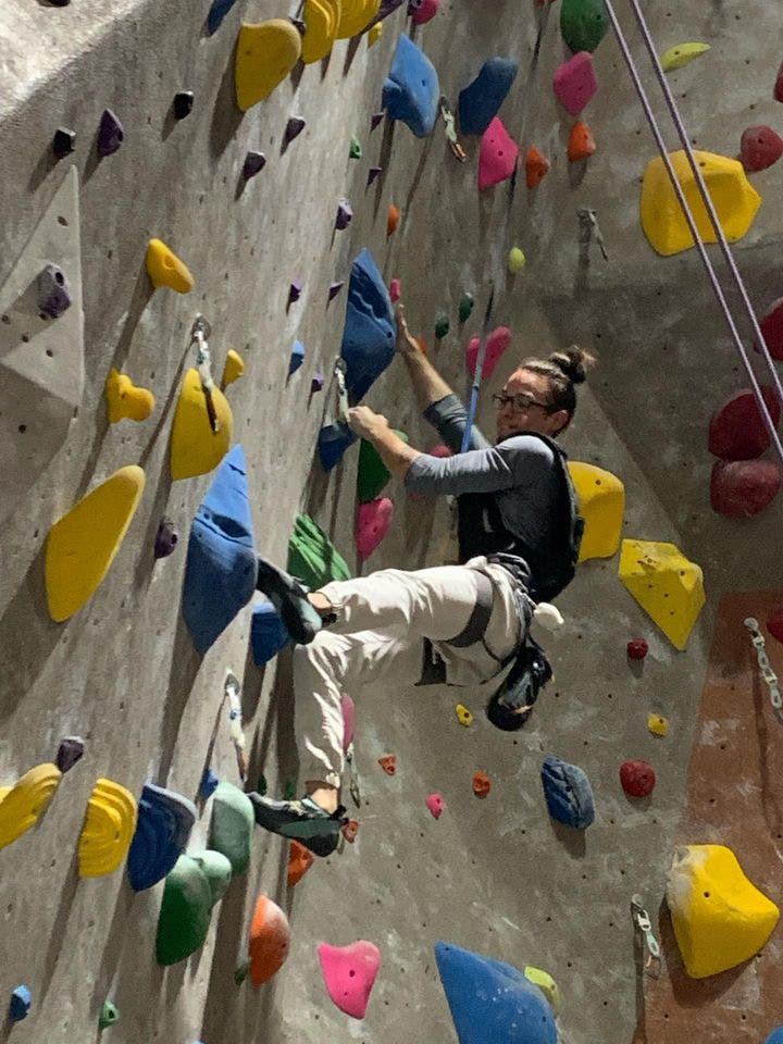 Climbing Coach Recovering After Failing to Clip into Auto Belay