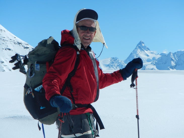 George Lowe skis across ice cap.