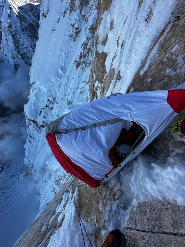 The team's headwall bivy, their fourth night on the mountain.