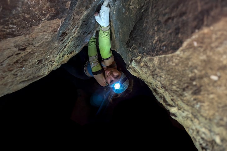 Mary Eden in the hard finger-crack section of Black Mamba.