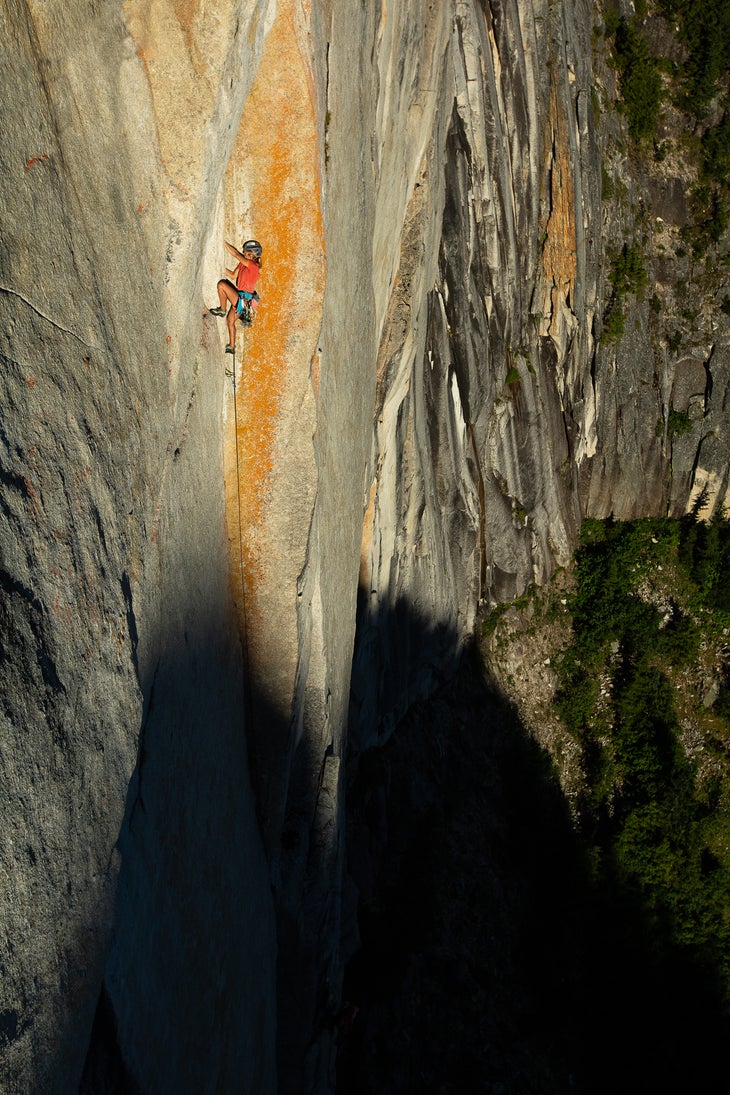 Harrington climbs the "Tiger Stripe" pitch four of Crouching Tiger on the Chinese Puzzle Wall.