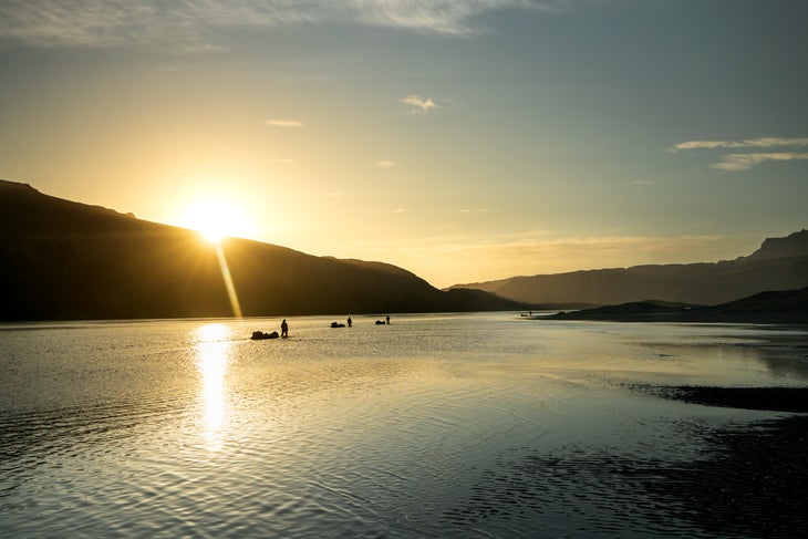 The team dragged their kayaks up the river at the head of Ukkusissat Fjord for two days before starting the overland section of the journey to the wall.