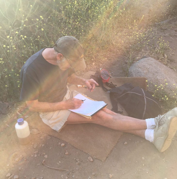 Dick Shockley doing math at the Santee Boulders