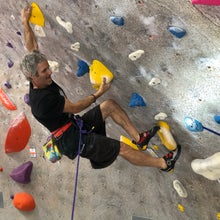 Matt Samet climbing indoors
