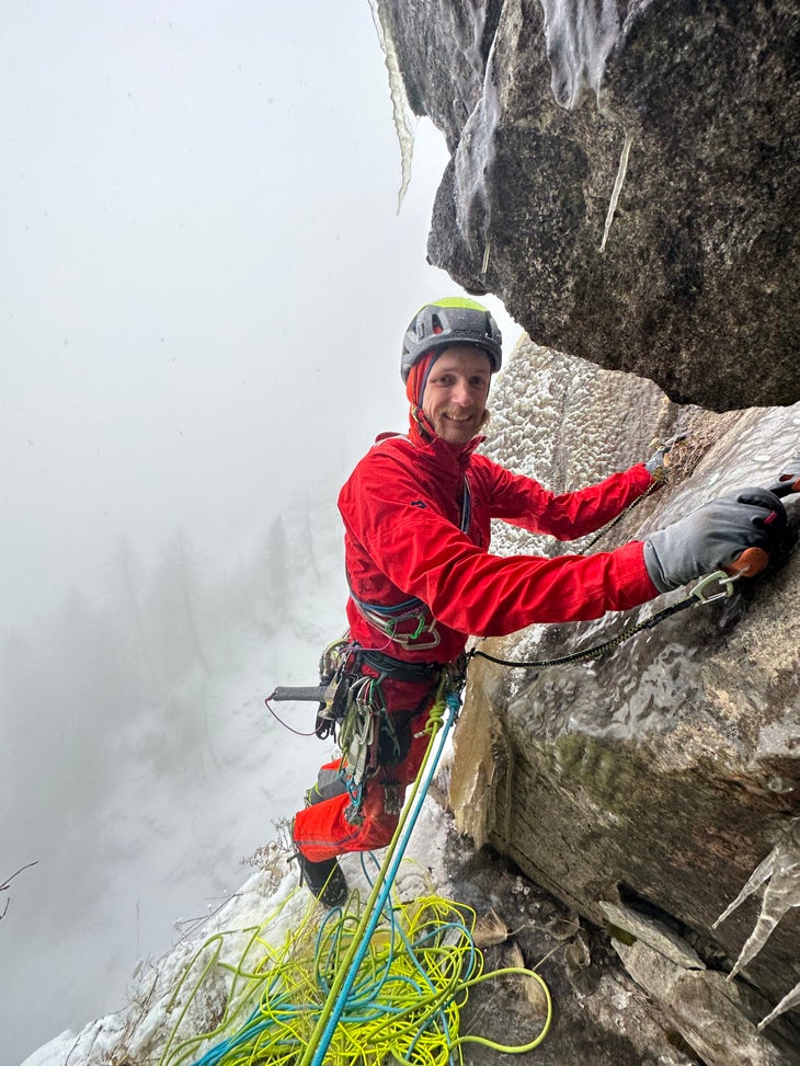 Free solo climber Martin Feistl on the first ascent of a mixed climb in Europe.