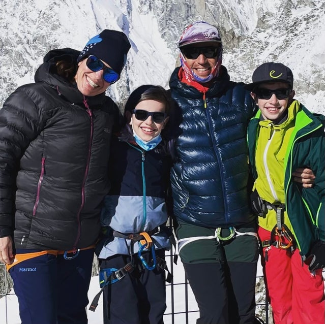 Rob ski touring with his wife, Rebecca Yarmuth, and sons, Dominic and Luca.
