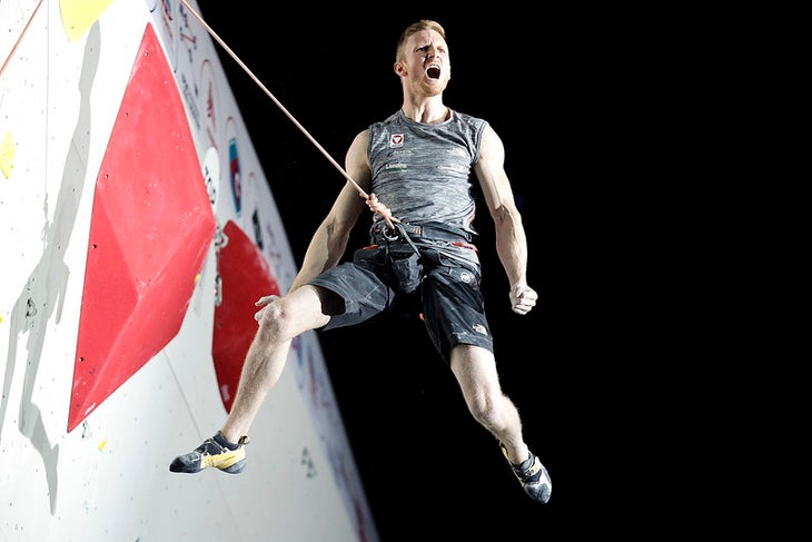 Moscow (RUS), 121 September 2021: Jakob SCHUBERT of Austria competes in the men's Lead final at the Irina Viner-Usmanova Palace during the 2021 IFSC Climbing World Championship in Moscow (RUS).
