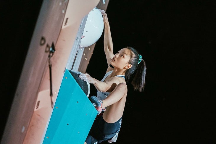 SEO Chaehyun of South Korea competes in the women's Lead final during the 2022 IFSC World Cup in Briançon (FRA).
