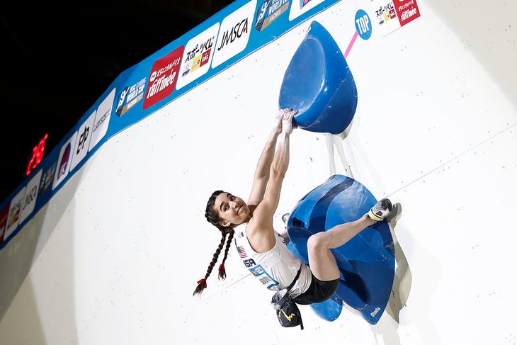 Brooke RABOUTOU of the USA competes in the women’s Boulder final during the 2023 IFSC World Cup in Hachioji (JPN).