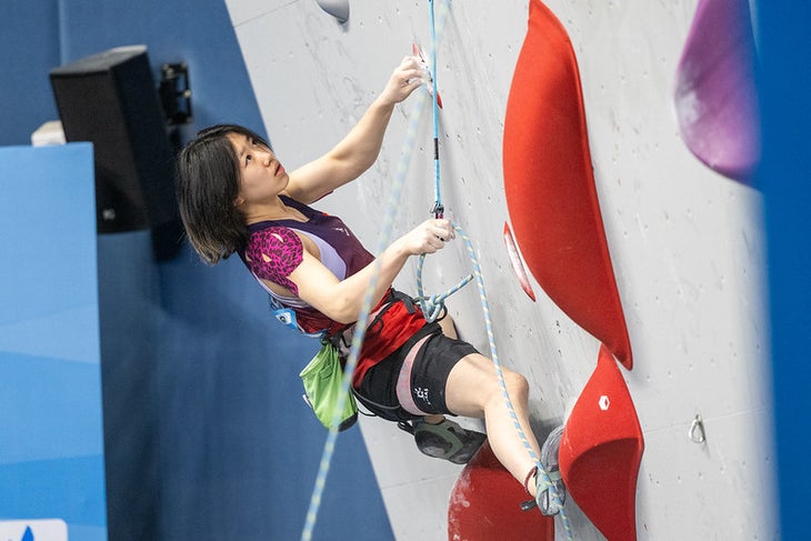 ZHANG Yuetong of China competes in the women's Lead qualification during the IFSC World Cup in Wujiang (CHN).