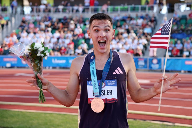 Hobbs Kessler: A pretty great climber, an even better runner, posing with a medal during the U.S. Olympic team trials.
