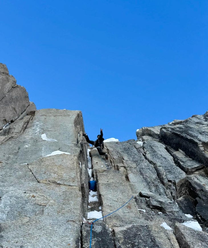 Michael Gardner leads steep granite cracks on Mount Hunter's East Face.