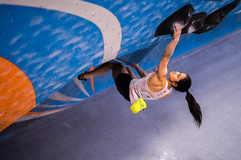 Alannah YIP of Canada competes in the women's Combined qualifications at the Sender One Climbing Gym during the 2020 IFSC Pan American Championships in Los Angeles (USA).