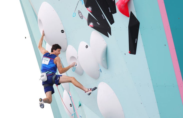 Jesse Grupper of Team United States competes during the Men's Boulder & Lead, Semifinal Lead on day twelve of the Olympic Games Paris 2024 at Le Bourget Sport Climbing Venue on August 07, 2024 in Paris, France.