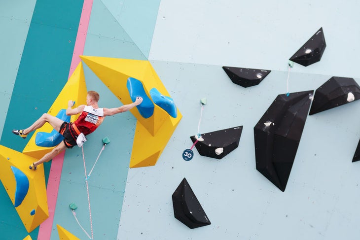 Jakob Schubert of Team Austria climbs in the Men's Boulder Final on day fourteen of the Olympic Games Paris 2024