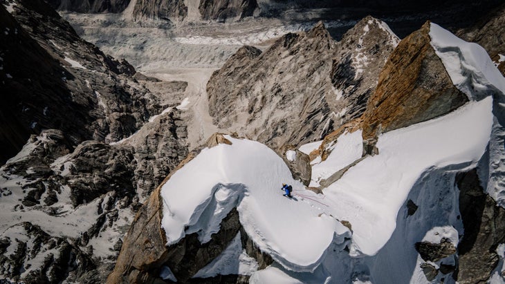 Stefano Ragazzo climbs to the summit of Nameless Tower.