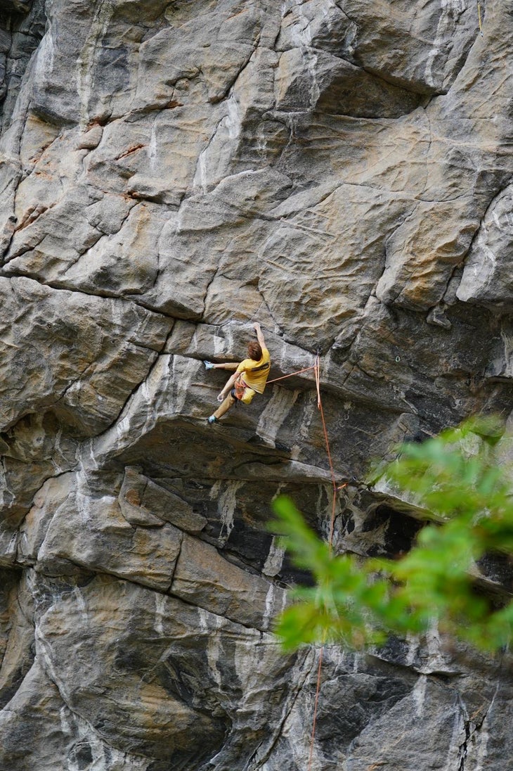 Megos trying to rest on the upper section of Change (5.15c).