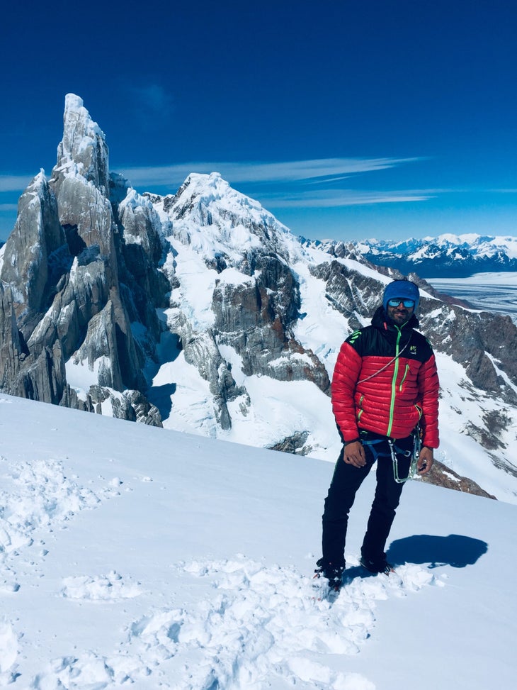 Francesco Favilli in Argentine Patagonia, with Cerro Torre in the background.