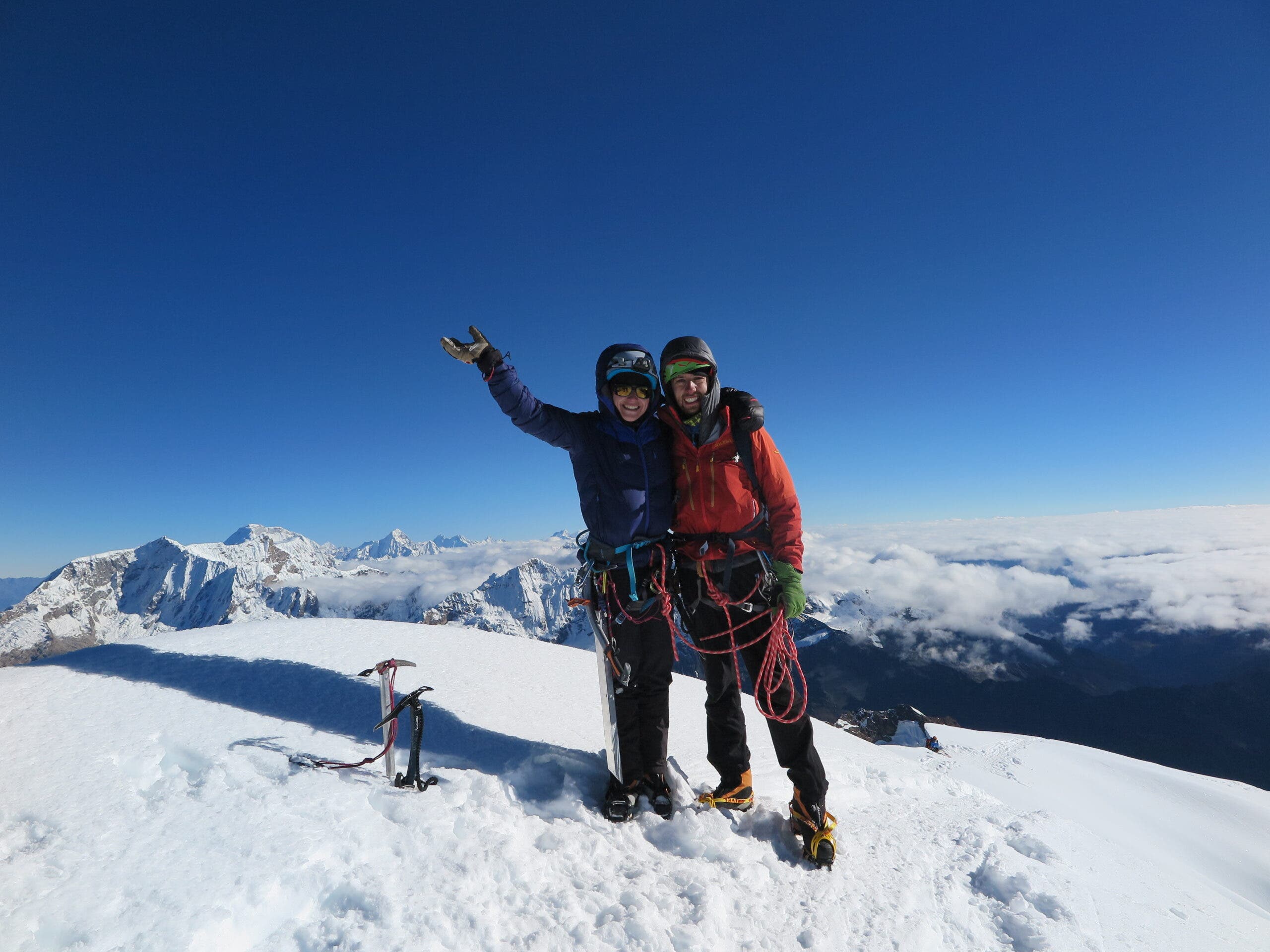 Zanin and his wife, Giulia, on Tocllaraju, in Peru