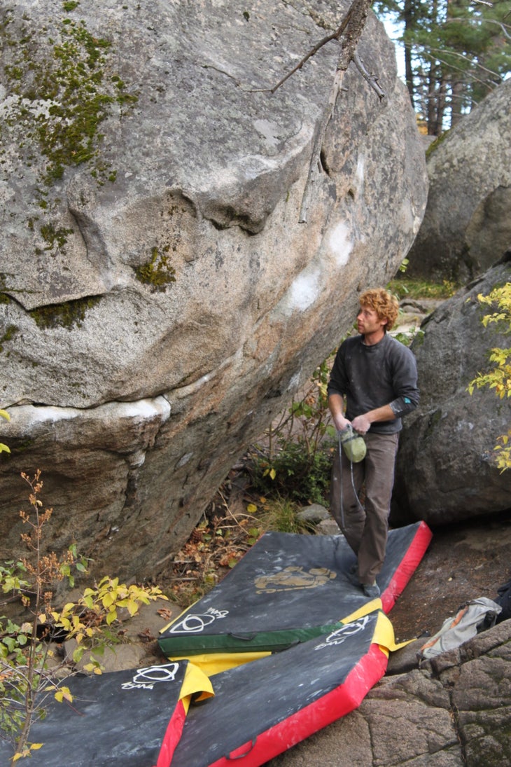 Johnny chalking up as he prepares to attempt a boulder in Leavenworth.