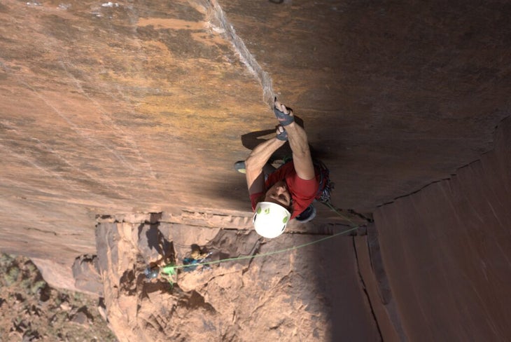 Climbing a crack in sandstone