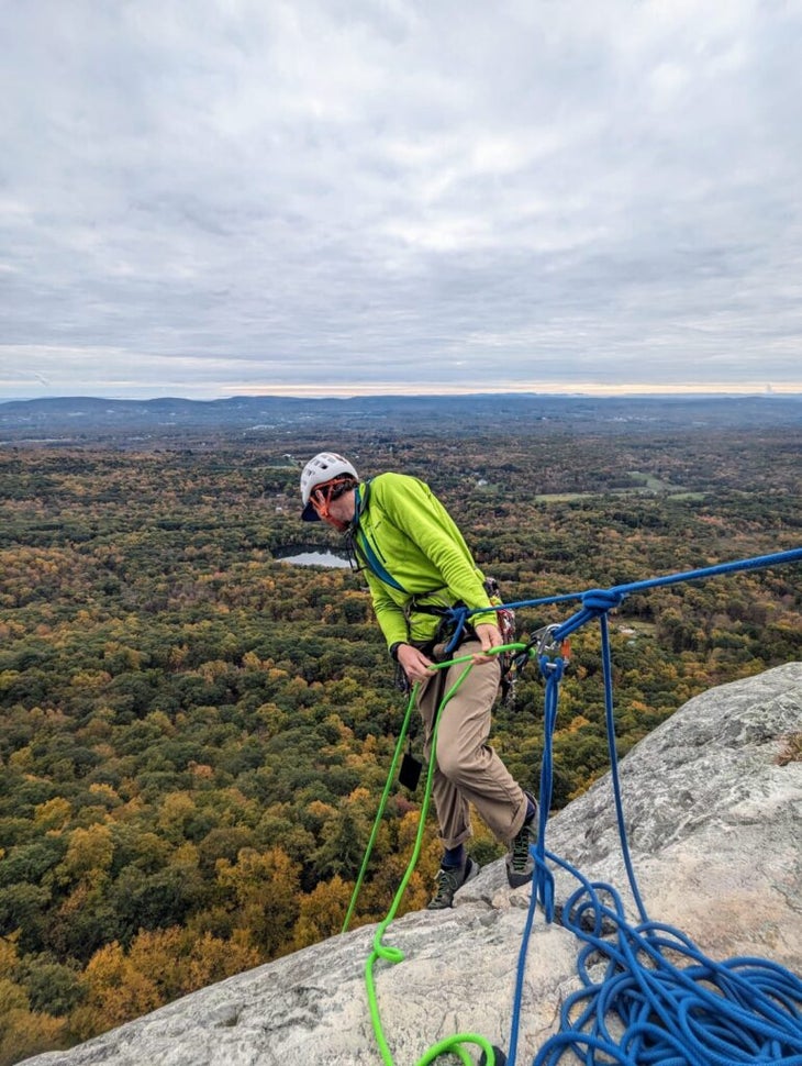 Belaying from atop a cliff
